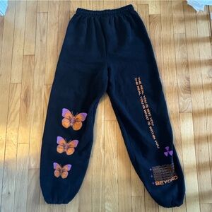 Black Graphic Jogger Sweatpants XS with orange & purple design with drawstring